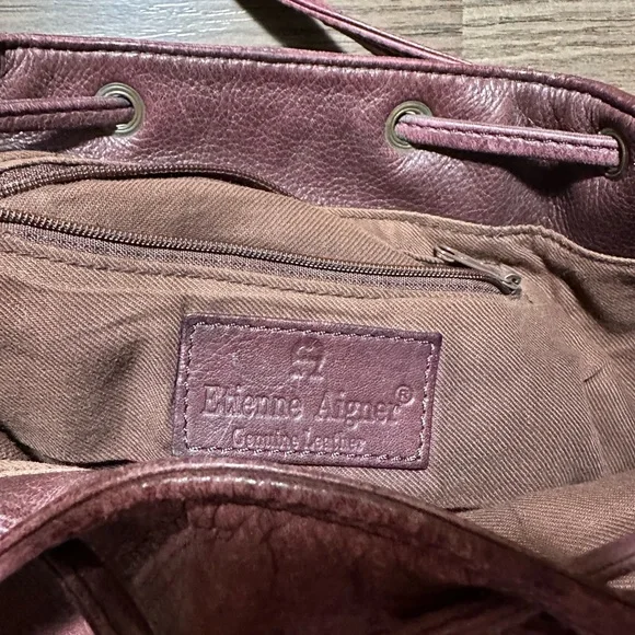 Etienne Aigner Genuine Leather Vintage Burgandy Bucket Style Handbag - Picture 5 of 5